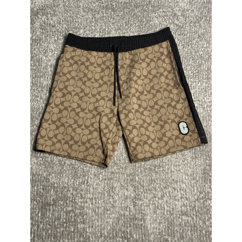 Coach Mens Shorts Limited Edition M M Logo Signature Black Brown Trim